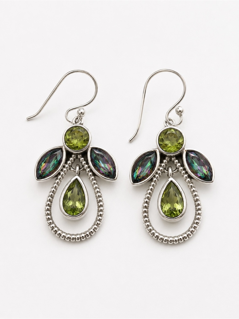 Sterling Silver Green Teardrop Dangle Earrings